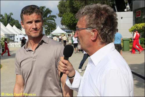 Эдди Джордан (справа) и Дэвид Култхард комментируют Формулу 1 на BBC