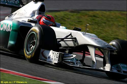Михаэль Шумахер за рулем MGP W02 на тестах в Барселоне