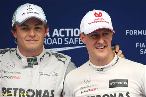 Пилоты Mercedes Нико Росберг и Михаэль Шумахер на Гран При Китая