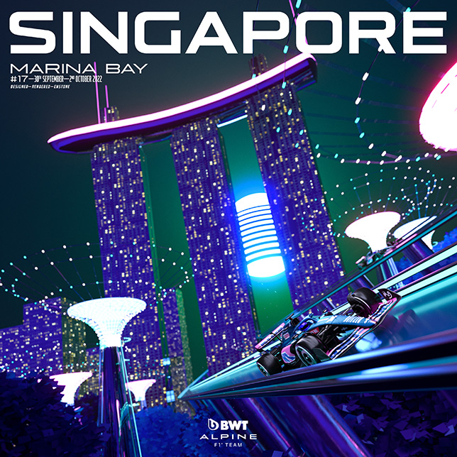 Плакат Alpine F1, посвящённый предстоящему Гран При Сингапура