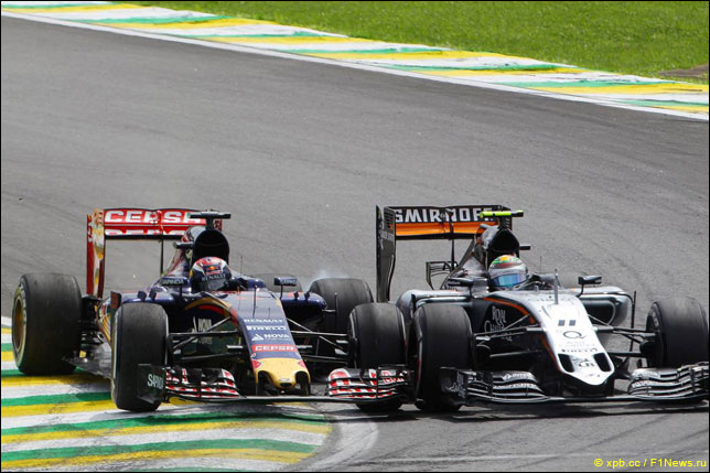 Борьба Макса Ферстаппена и Серхио Переса на трассе Гран При Бразилии