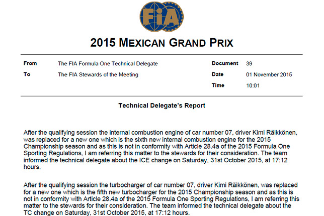 Сообщение технического делегата FIA Джо Бауэра стюардам гонки