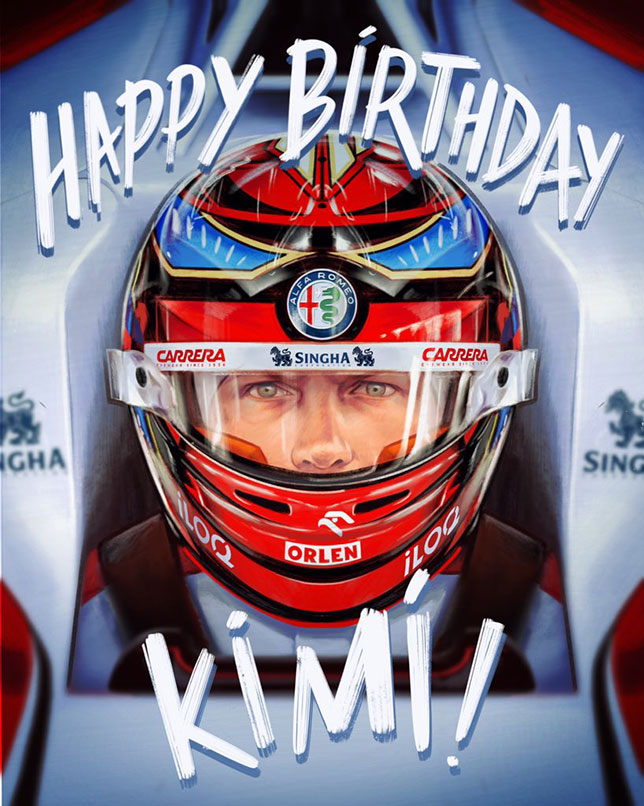 Плакат Alfa Romeo Racing в честь дня рождения Кими Райкконена