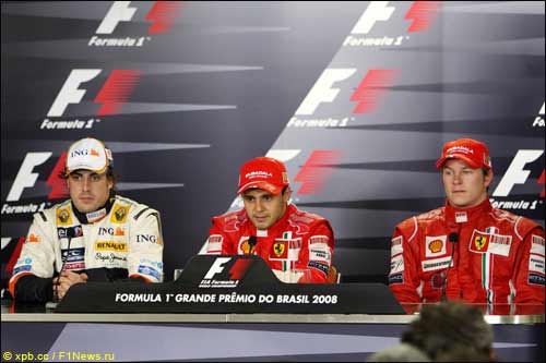 Алонсо, Масса и Райкконен на пресс-конференции, Гран При Бразилии'08