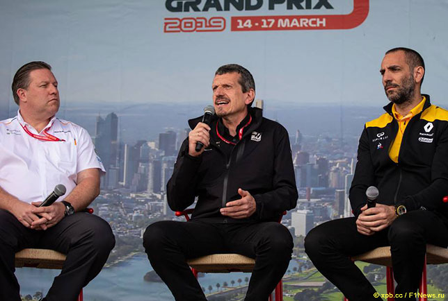 Зак Браун (McLaren), Гюнтер Штайнер (Haas) и Сирил Абитебул (Renault)