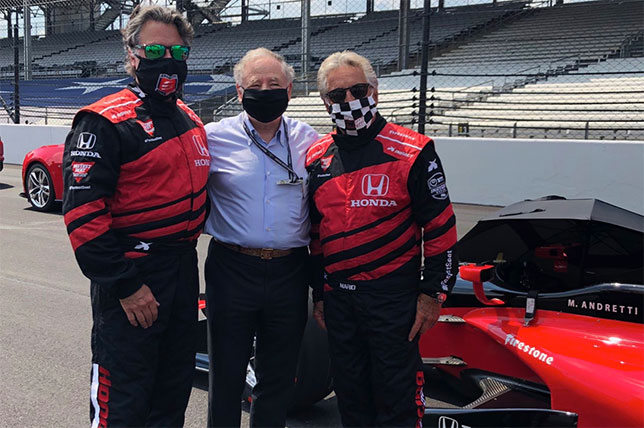 Жан Тодт перед стартом Indy 500 вместе с Майклом Андретти (слева) и Марио Андретти, фото из Twitter президента FIA