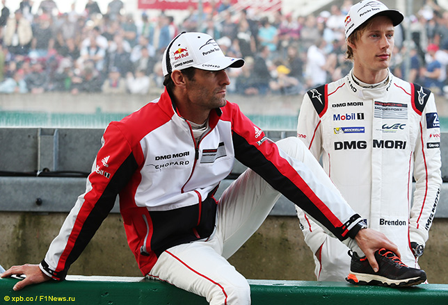 Марк Уэббер и Брендон Хартли - гонщики Porsche, Ле-Ман, 2016 год